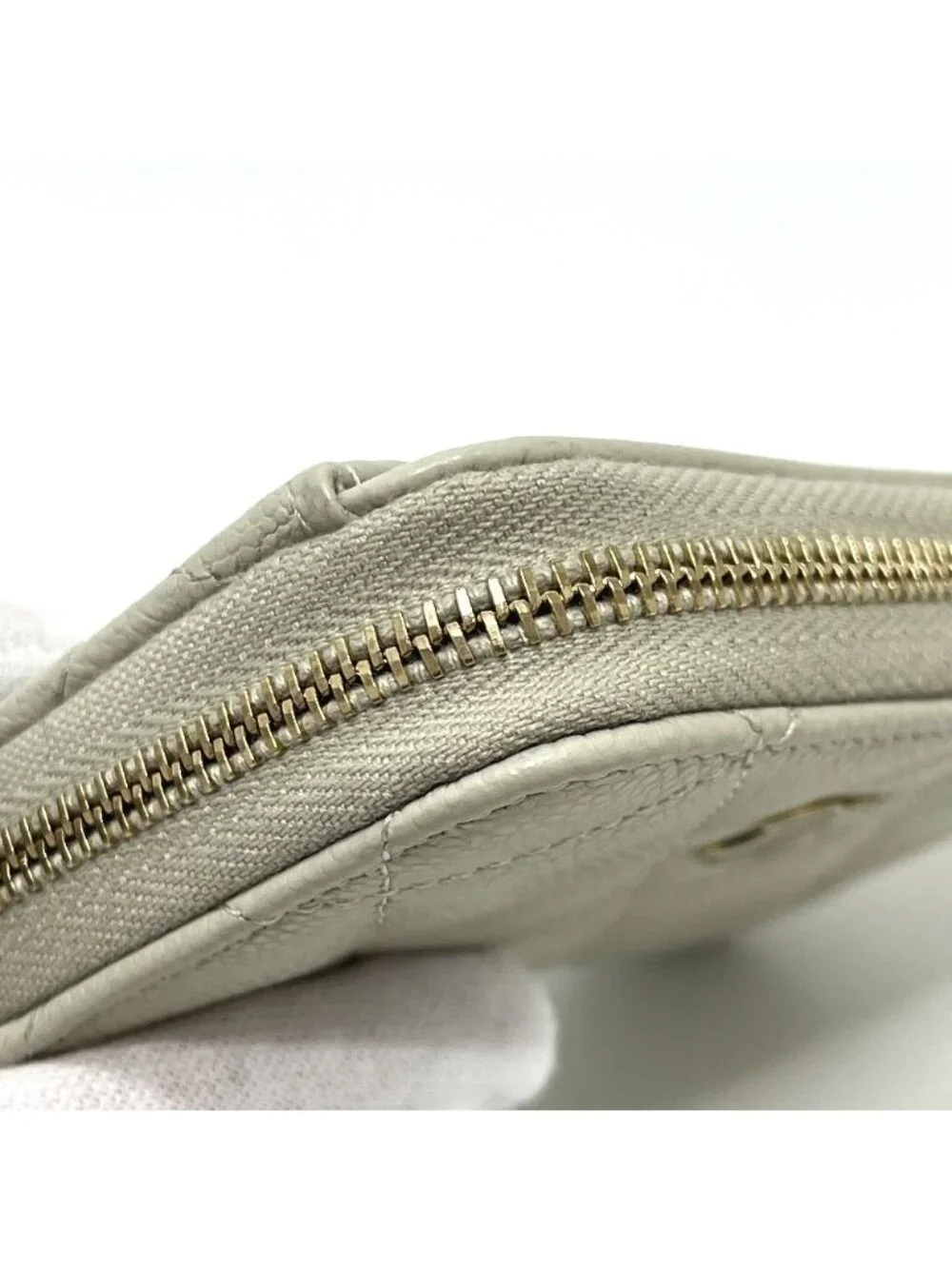 Chanel Coin Case CC Logo Quilted Caviar Leather Gray